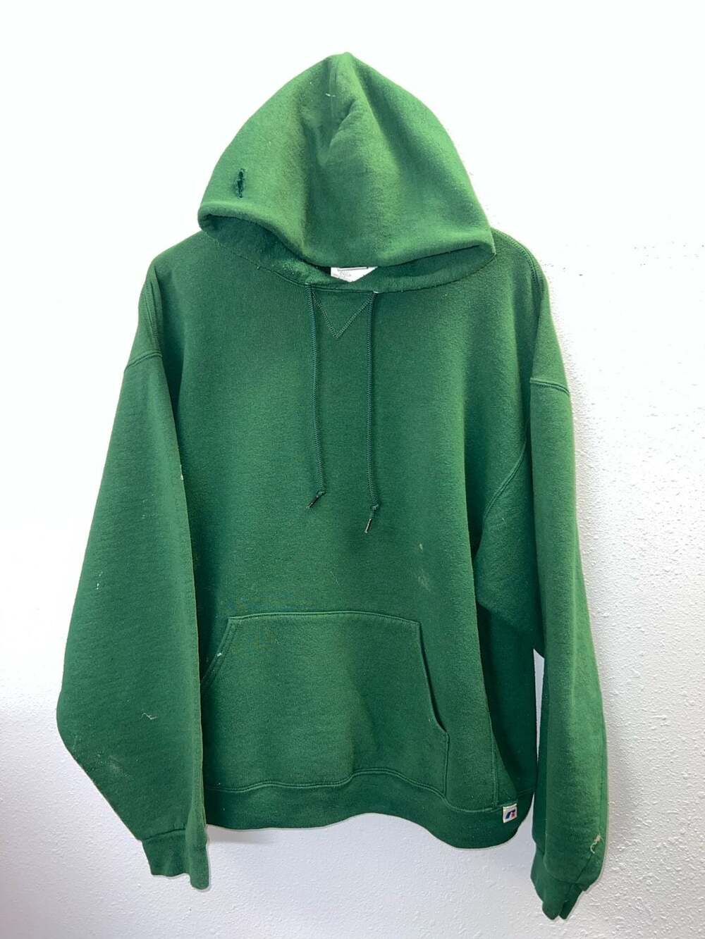 Vintage Russell Athletic Hoodie XL Green Pullover  Sweatshirt Distressed 0416